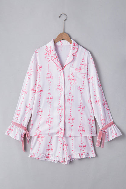 Satijnen dames pyjamaset met strikmouwen en luxe afwerking – SERENA SOFTGLOW