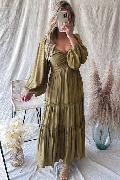 Vrouwen - V Hals Maxi Jurk - Uitgesneden Franje - Elegante Avondmode - AAN TREFFEN