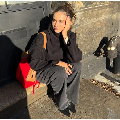 Jas - Dames - Wolblend Hoge Kraag - Wolblend Jas - Chique