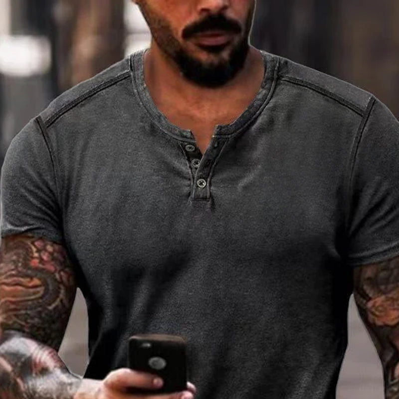 Heren - Casual Henley T-shirt - Korte Mouwen - Comfortabele Stijl - Alfie T-shirt