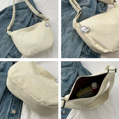 Vrouwen - Corduroy Crossbody Tas - Trendy Dumpling Vorm - Casual Draagtas - MODE TAS