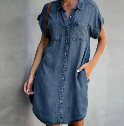Casual denim overhemdjurk met 3/4 mouwen – DenviaEase ShirtDress