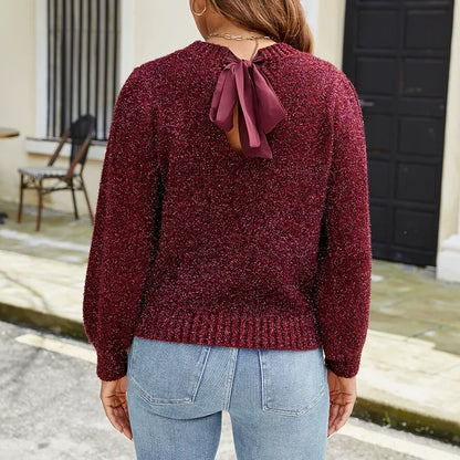 Trui - Dames - Luxe Glanzende Afwerking Ballonmouwen - Trui Met Ballonmouwen Ronde Hals - AMARA