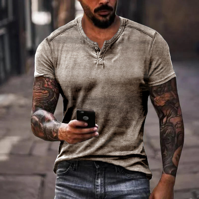 Heren - Casual Henley T-shirt - Korte Mouwen - Comfortabele Stijl - Alfie T-shirt