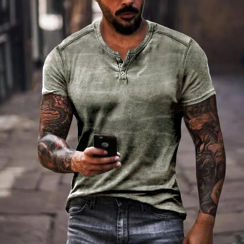Heren - Casual Henley T-shirt - Korte Mouwen - Comfortabele Stijl - Alfie T-shirt
