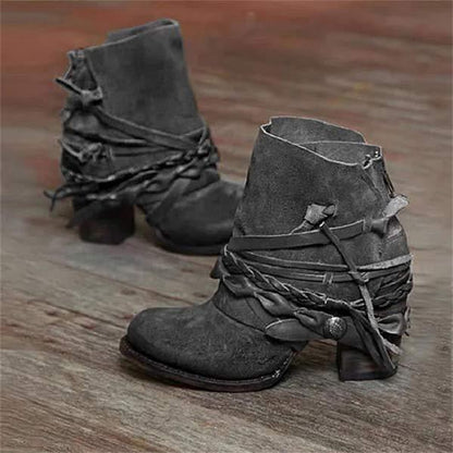 Dames - Vintage Enkellaarsjes - Hoogwaardig PU-leer - Comfortabele Hakken - Stijlvolle Elegantie
