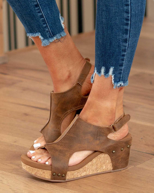 Middelhoge Sleehak Sandalen - Dames - Imitatieleer - Comfortabel Voetbed - VROLIJK STIJL