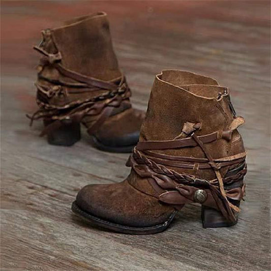 Dames - Vintage Enkellaarsjes - Hoogwaardig PU-leer - Comfortabele Hakken - Stijlvolle Elegantie