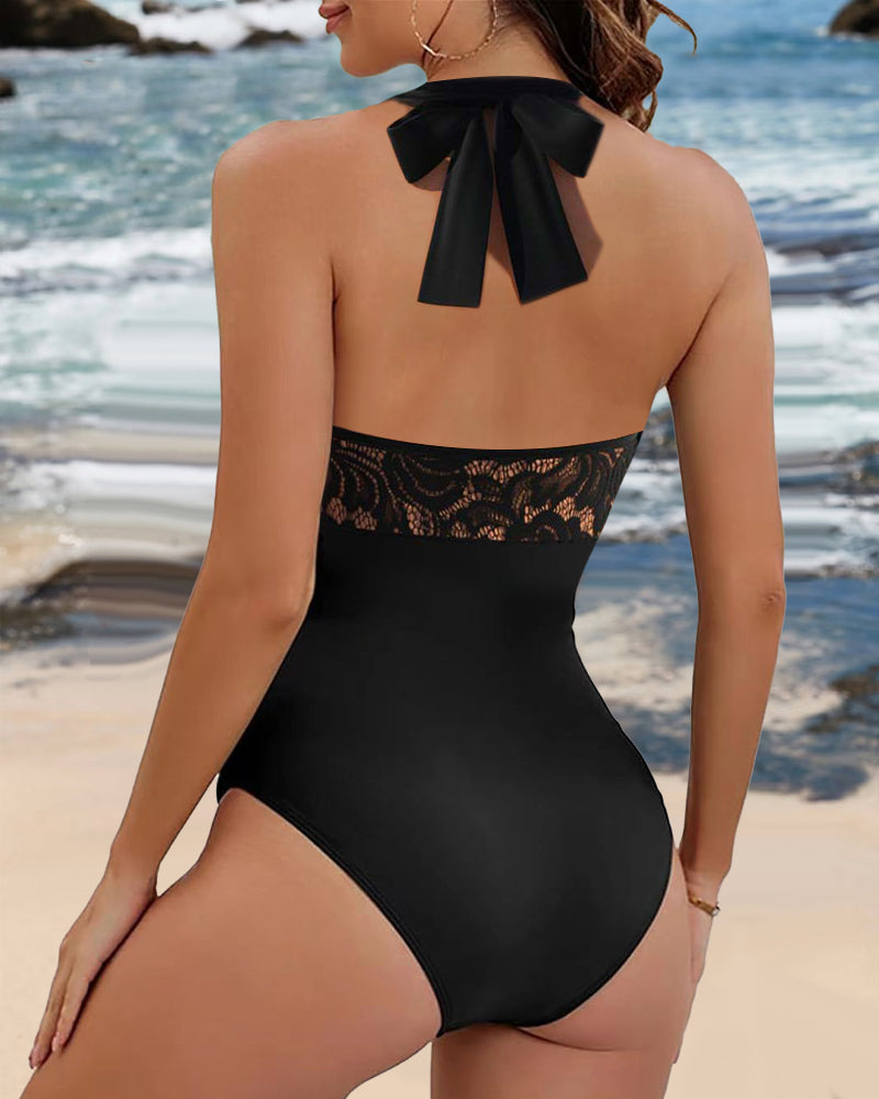 Badpak - Dames - Halterhals met Kanten Plooien - Zomer Vakantie - ELEGANTE STRIJD