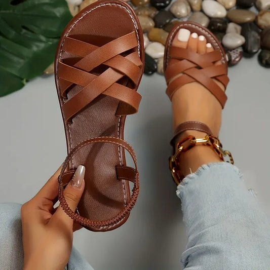 Dames - Elegante Leren Sandalen - Comfortabel en Stijlvol - Perfect voor Zomeruitjes
