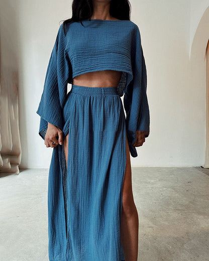 Tweedelige zomerset met cropped top en maxi-rok – SOLARA BREEZE