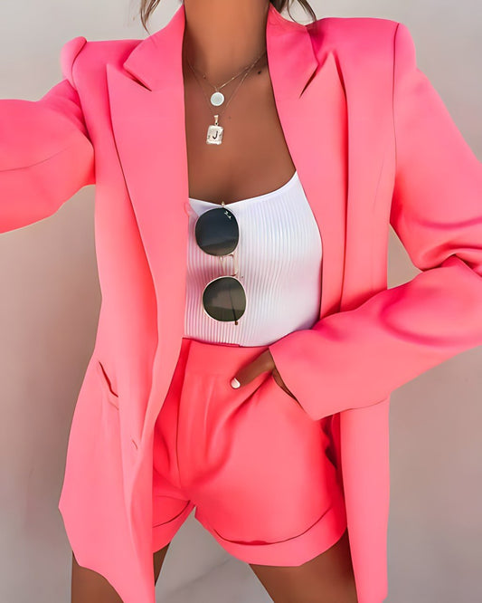 Dames - Blazer en Shorts Set - Stijlvol Tweed - Perfect voor de Zomer