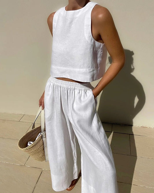 Tweedelige dames zomerset met cropped top en high waist broek – VIVA LINÉA