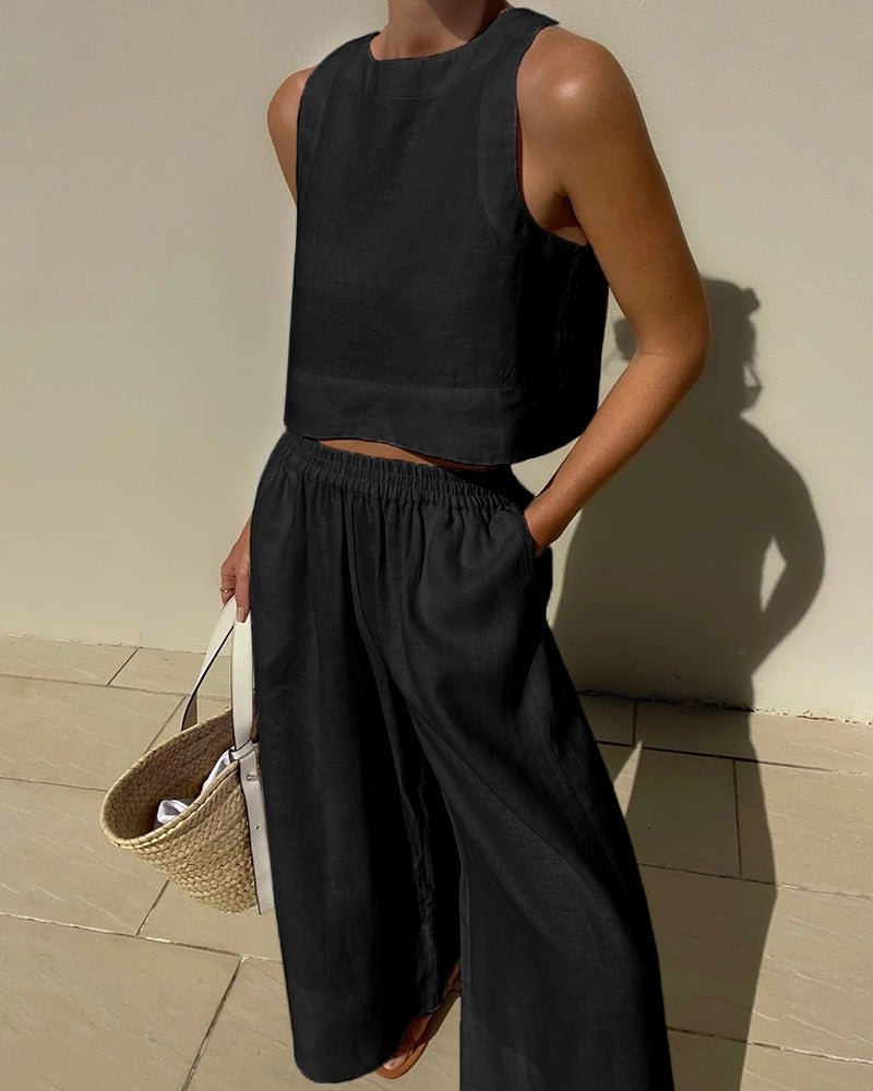 Tweedelige dames zomerset met cropped top en high waist broek – VIVA LINÉA