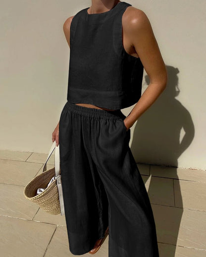 Tweedelige dames zomerset met cropped top en high waist broek – VIVA LINÉA