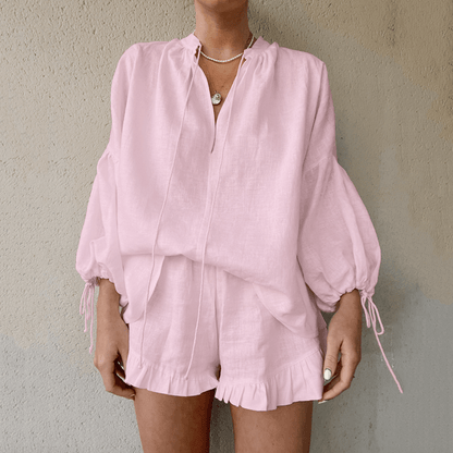 Vrouwen - Losse Blouse en Shorts - Luchtige Tweedelige Zomerset - Perfect voor Zomerdagen