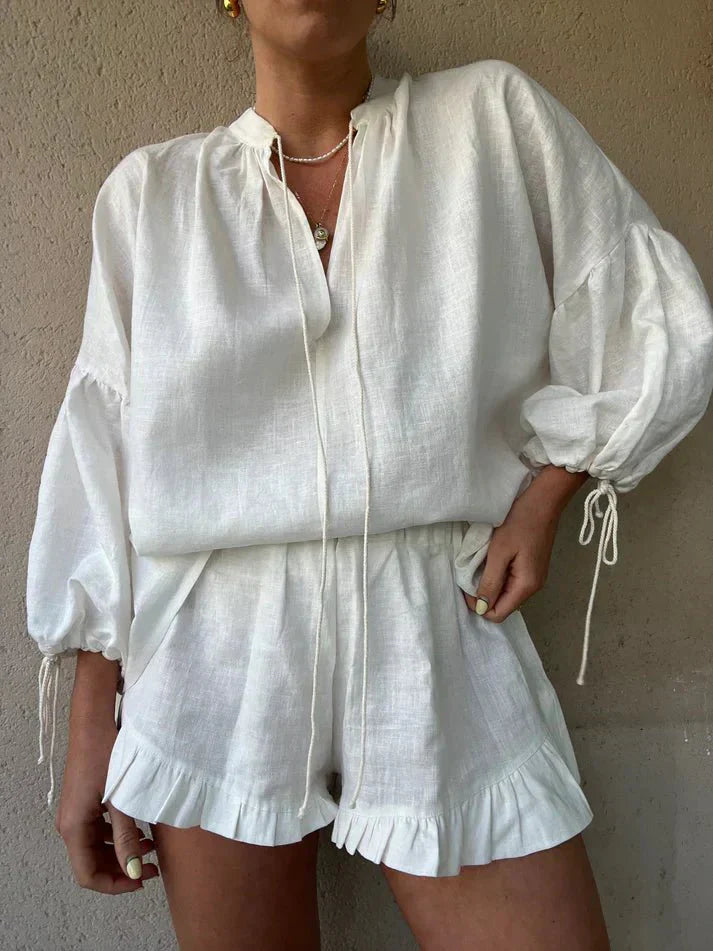 Vrouwen - Losse Blouse en Shorts - Luchtige Tweedelige Zomerset - Perfect voor Zomerdagen