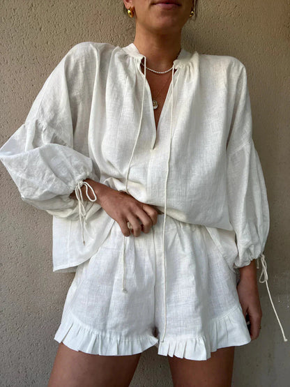 Vrouwen - Losse Blouse en Shorts - Luchtige Tweedelige Zomerset - Perfect voor Zomerdagen
