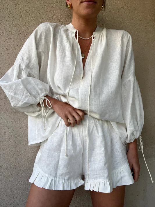 Vrouwen - Losse Blouse en Shorts - Luchtige Tweedelige Zomerset - Perfect voor Zomerdagen