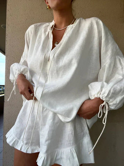 Vrouwen - Losse Blouse en Shorts - Luchtige Tweedelige Zomerset - Perfect voor Zomerdagen