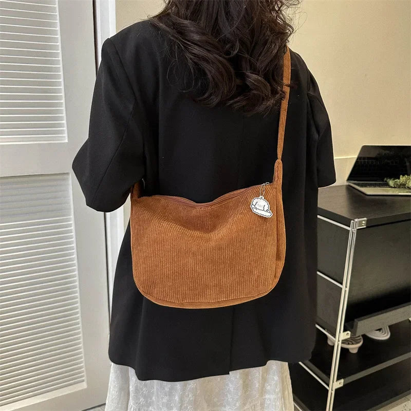 Vrouwen - Corduroy Crossbody Tas - Trendy Dumpling Vorm - Casual Draagtas - MODE TAS