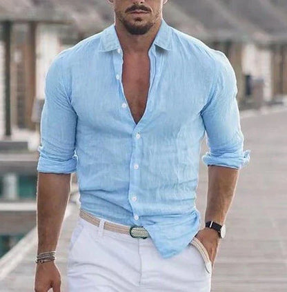 Heren Overhemd met Opstaande Kraag en Diepe Knoopsluiting voor een Verzorgde Look – SALVATORE CLASSIC