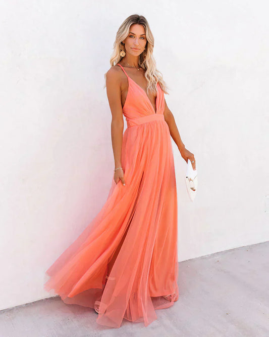 Dames - Lange Avondjurk - Vloeiende Beweging - Elegante Dress - VENDI LUXE