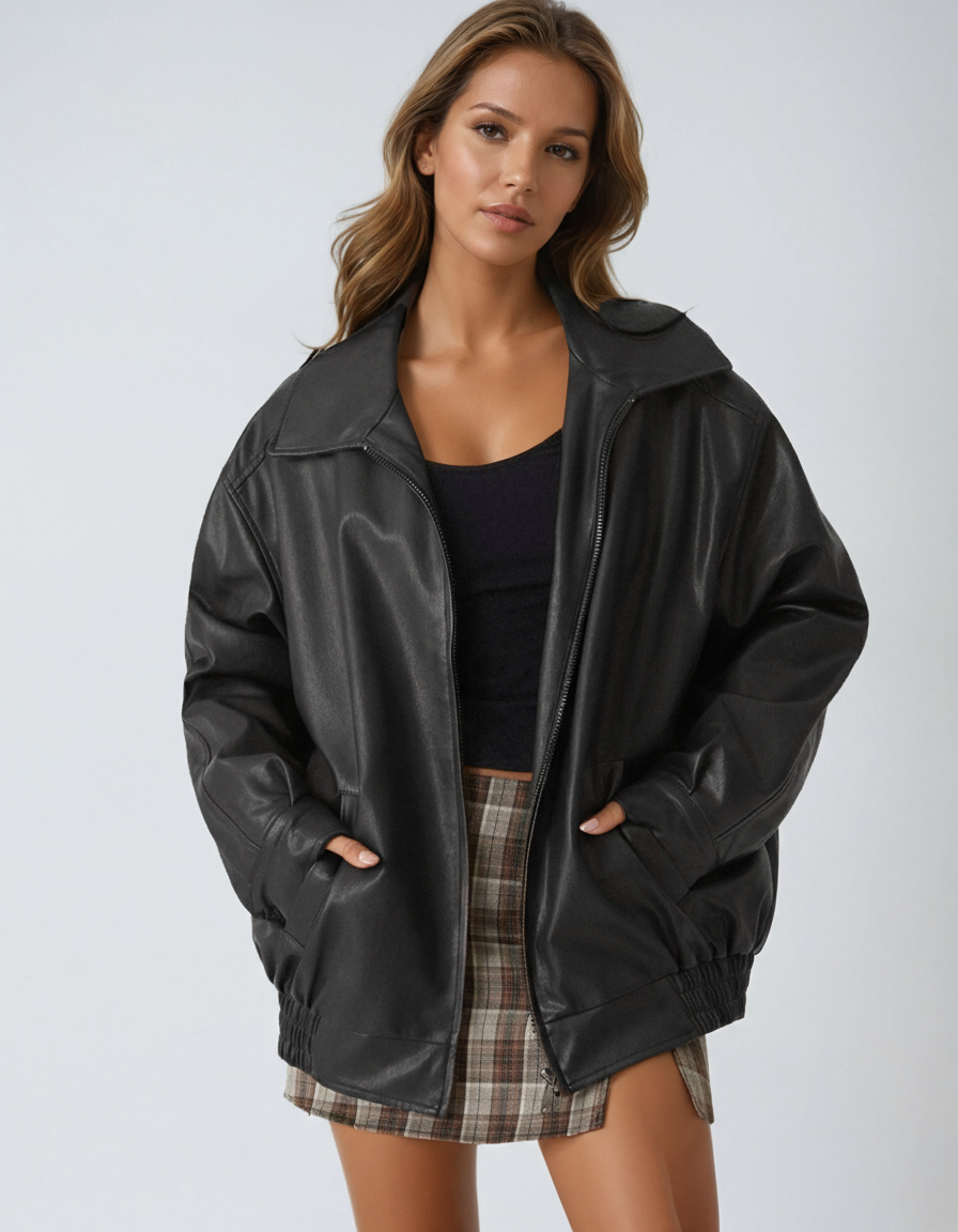 Leren Jas - Vrouwen - Oversized - Oversized Leren Jas - NOVA