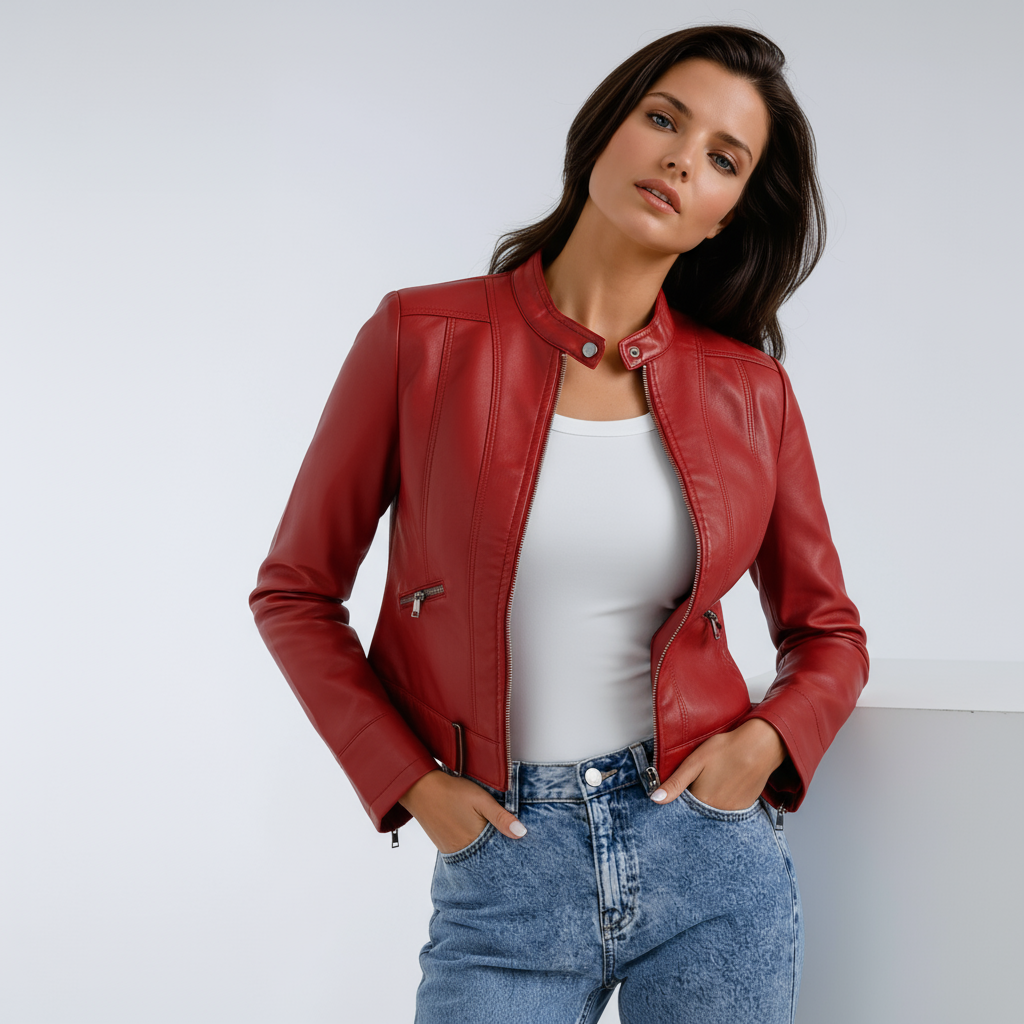 Leren Jas - Dames - Biker Met Rits - Biker Leren - Aurora