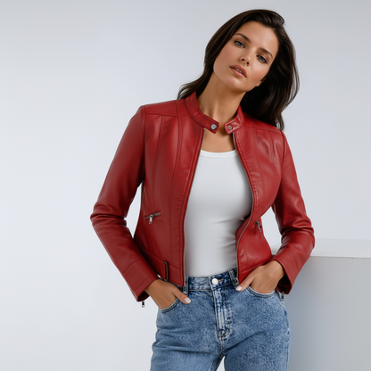 Leren Jas - Dames - Biker Met Rits - Biker Leren - Aurora