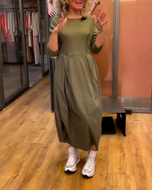 Dames - Midi Jurk - Geplooide Taille - Elegant Ontwerp - MODERNE STIJL