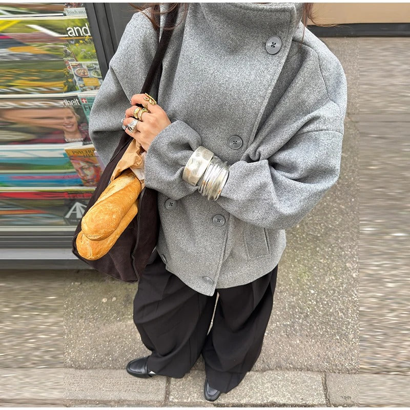 Jas - Dames - Wolblend Hoge Kraag - Wolblend Jas - Chique