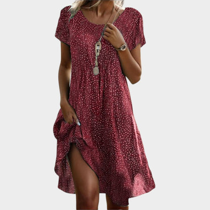 Lichte midi-zomerjurk met V-hals en losse pasvorm – Vellura Ease