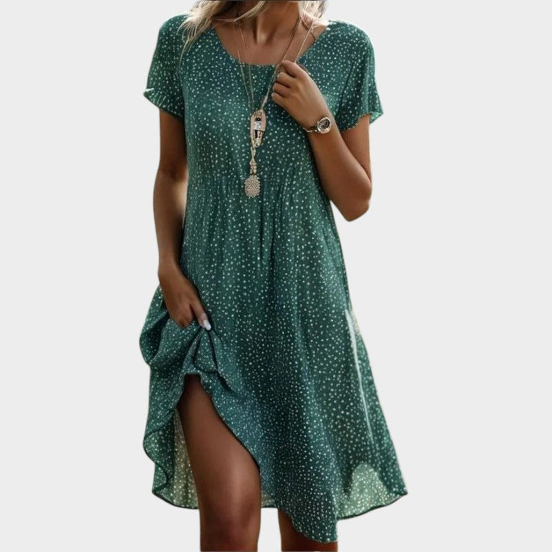 Lichte midi-zomerjurk met V-hals en losse pasvorm – Vellura Ease