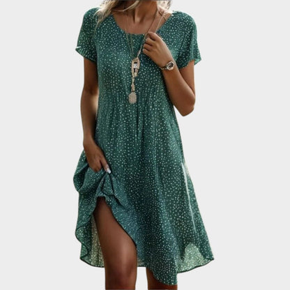 Lichte midi-zomerjurk met V-hals en losse pasvorm – Vellura Ease
