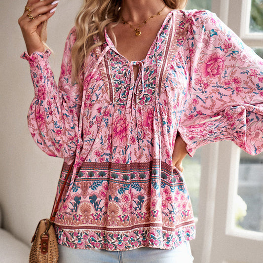 Vrouwen - Bohemian Bloemen Blouse - Lichtgewicht Materiaal - Ademend Comfort - BOHO CHARME