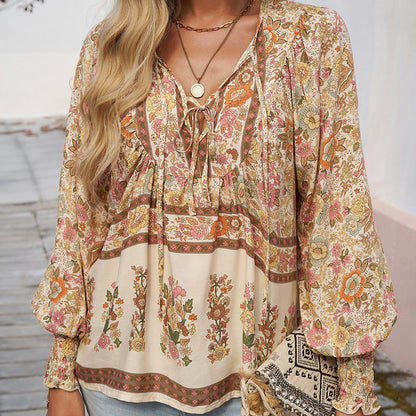 Vrouwen - Bohemian Bloemen Blouse - Lichtgewicht Materiaal - Ademend Comfort - BOHO CHARME