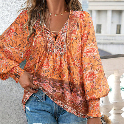 Vrouwen - Bohemian Bloemen Blouse - Lichtgewicht Materiaal - Ademend Comfort - BOHO CHARME