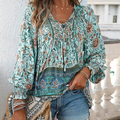 Vrouwen - Bohemian Bloemen Blouse - Lichtgewicht Materiaal - Ademend Comfort - BOHO CHARME