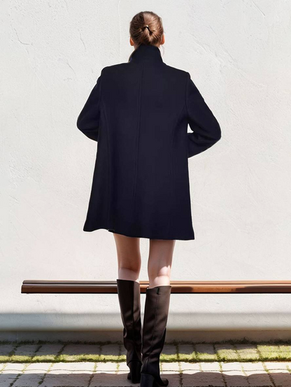 Wollen Jas - Dames - Dubbele Knopen En Hoge Kraag - Dames Wollen Jas - Elegante Dames Winterjas Met Dubbele Knopen