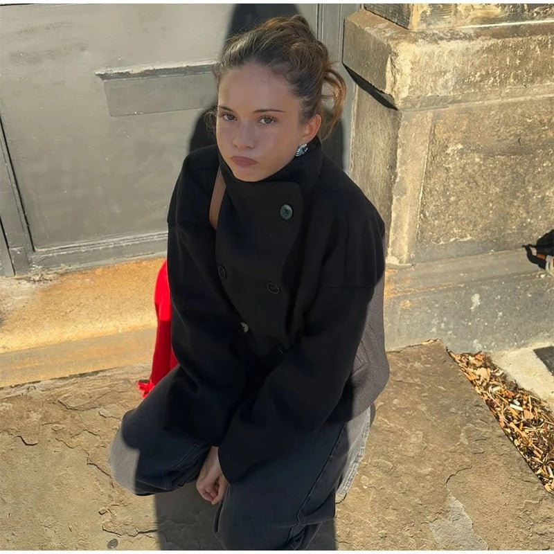 Jas - Dames - Wolblend Hoge Kraag - Wolblend Jas - Chique