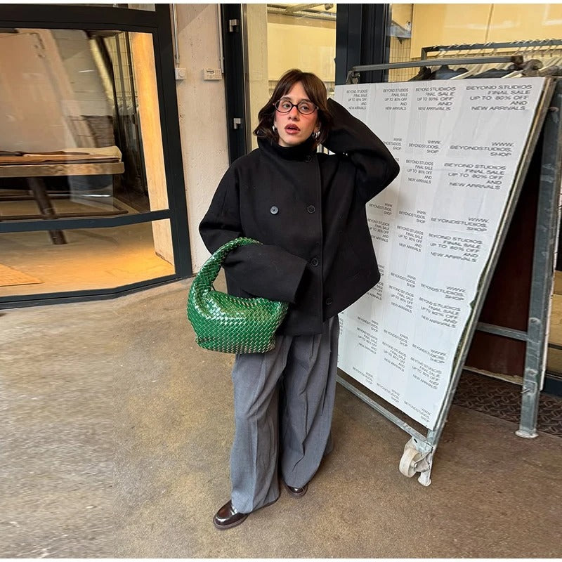 Jas - Dames - Wolblend Hoge Kraag - Wolblend Jas - Chique