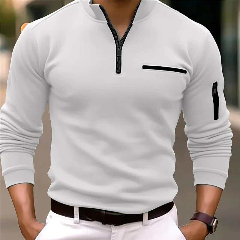 HAYDEN – Lange mouwen zip-up trui met borstzak voor een casual en praktische uitstraling