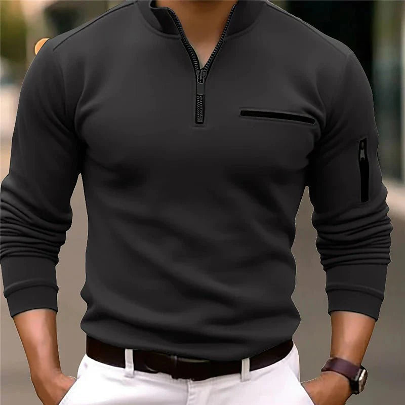 HAYDEN – Lange mouwen zip-up trui met borstzak voor een casual en praktische uitstraling