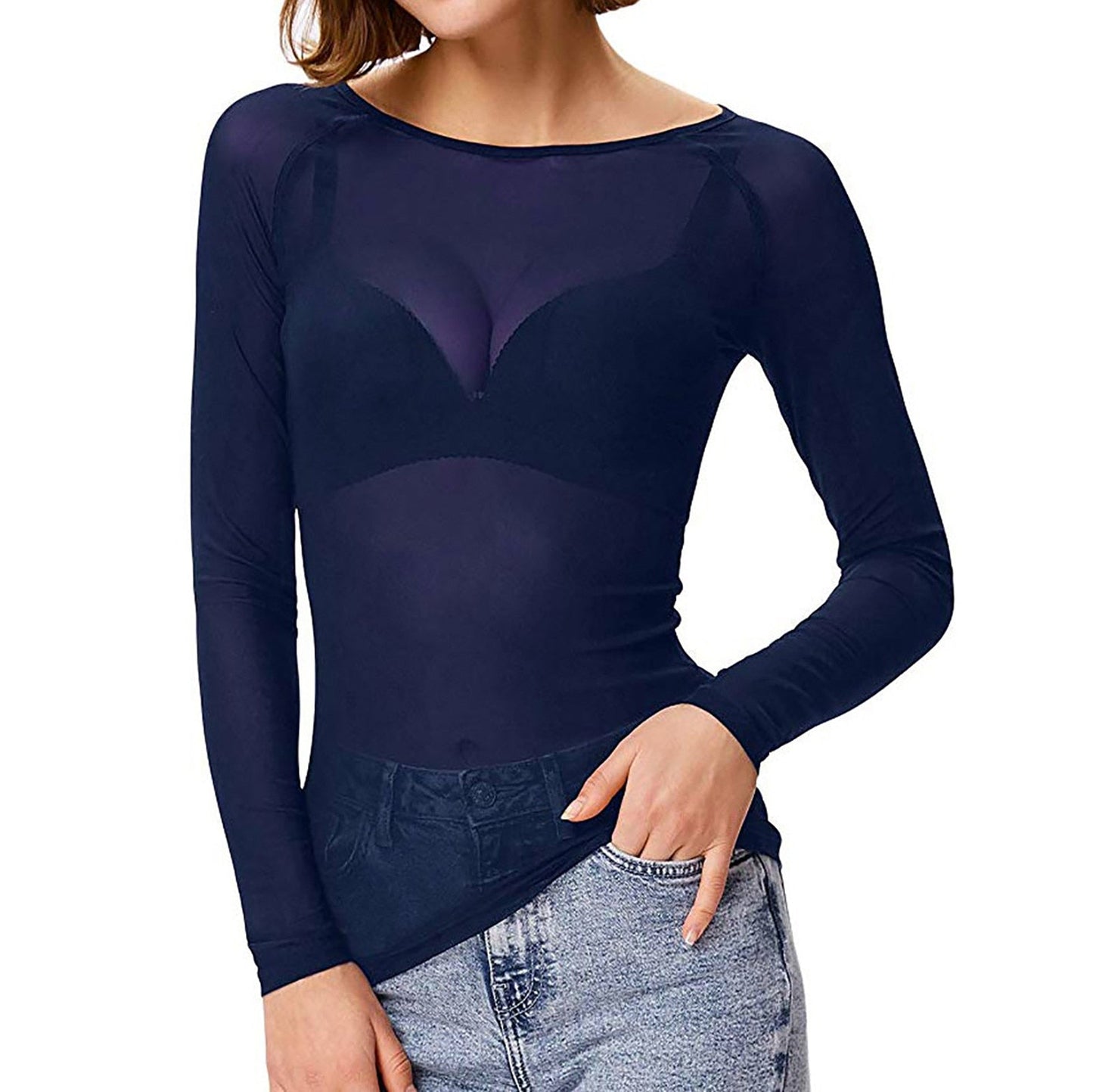 LIA - Verleidelijke doorschijnende mesh top met lange mouwen voor dames