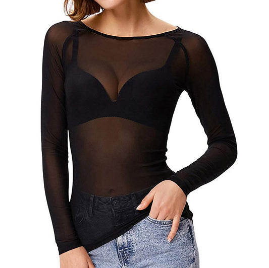 LIA - Verleidelijke doorschijnende mesh top met lange mouwen voor dames