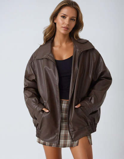 Leren Jas - Vrouwen - Oversized - Oversized Leren Jas - NOVA