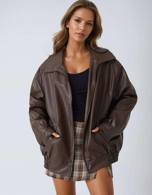 Leren Jas - Vrouwen - Oversized - Oversized Leren Jas - NOVA