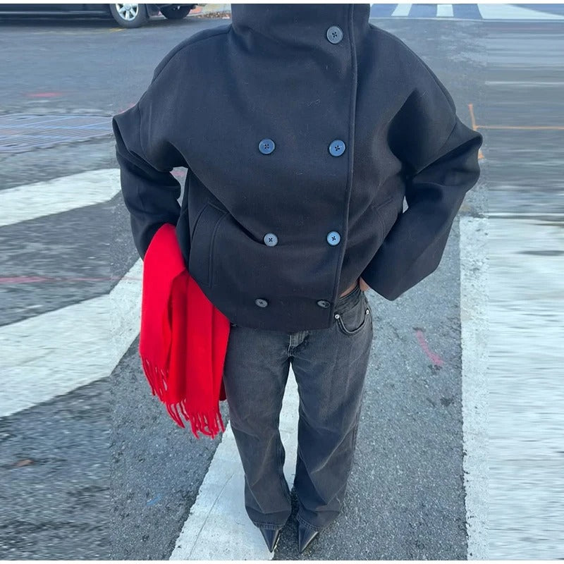 Jas - Dames - Wolblend Hoge Kraag - Wolblend Jas - Chique